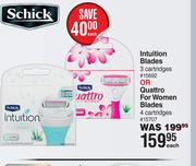 Schick Intuition Blades 3 Cartridges Or Quattro For Women Blades 4 Cartridges-Each