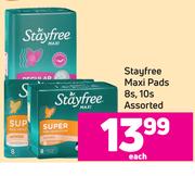 Stayfree Maxi Pads Assorted-8's/10's Each