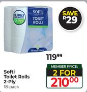Softi Toilet Rolls (2-Ply)-For 2 x 18's Pack