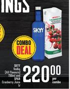 Skyy Vodka (All Flavours) 750ml And Spar Cranberry Juice 1Ltr-Per Combo