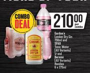 Gordon's London Dry Gin 750ml And Spar Tonic Water 1L And Berninin Handies 6x275ml-Per Combo