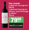 Van Loveron Cabernet Sauvignon/Merlot, Cabernet Sauvignon, African Java Pinotage Or Merlot-750ml EA
