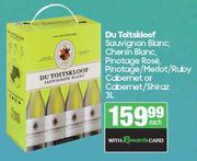 Du Toitskloof Sauvignon/Chenin Blanc, Pinotage Rose, Pinotage/Merlot/Ruby Cabernet Or Shiraz-3Ltr EA