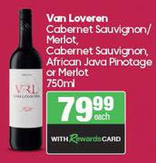 Van Loveron Cabernet Sauvignon/Merlot, Cabernet Sauvignon, African Java Pinotage Or Merlot-750ml EA