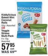 Kiddylicious Baked Mini Coconut Rolls 55g Or Veggie Straws Multi-Pack 4x12g- Each