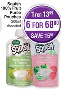 Squish 100% Fruit Puree Pouches Assorted- For 6 x 200ml