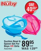 Nuby Suction Bowl & Spoon Set For Boys Or Girls- Each