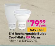 Lightworx 3W Rechargeable Bulbs Cool White Or Warm-Each