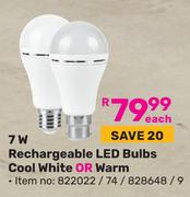 Lightworx 7W Rechargeable LED Bulbs Cool White Or Warm-Each