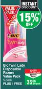 Bic Twin Lady Disposable Razors Value Pack 5 Pack Plus 1 Free-Per Pack