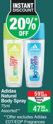 Adidas Natural Body Sprray Assorted-75ml Each