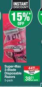 Super Max 3 Blade Disposable Razors 5 Pack-Per Pack