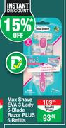 Max Shave EVA 3 Lady 5 Blade Razor Plus 6 Refills