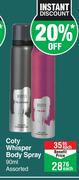 Coty Whisper Body Spray Assorted-90ml Each