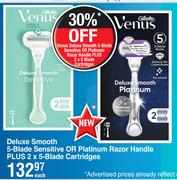 Gillette Venus Deluxe Smooth 5 Blade Sensitive Or Platinum Razor Handle-Each