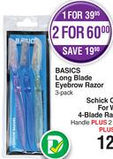 Basics Long Blade Eyebrow Razor 3 Pack-For 2