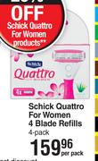 Schick Quattro For Women 4 Blade Refills 4 Pack-Per Pack