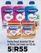 Purity Pouch Assorted 110ml Or Purity 2nd Foods Jar 125ml- For 5