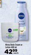 Nivea Body Cream Or Lotion-400ml Each