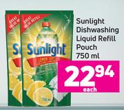 Sunlight Dishwashing Liquid Refill Pouch 750ml- Each