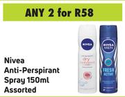 Nivea Anti-Perspirant Spray Assorted-For Any 2 x 150ml