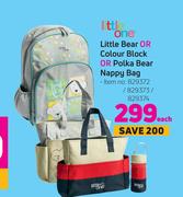 Little One Little Bear Or Colour Black Or Polka Bear Nappy Bag-Each