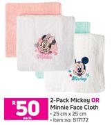 2 Pack Mickey Or Minnie Face Cloth-Each