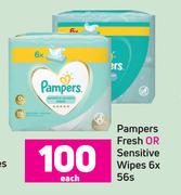 Pampers Fresh Or Sensitive Wipes-6 x 56's Pack Each