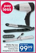 Clicks 1200 Watt Compact Hairdryer, Hair Straightener Or Curler-Each