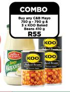 C&B Mayo 750g/790g & 3 x Koo Baked Beans 410g-Per Combo