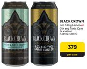 Black Crown Gin & Dry Lemon Or Gin & Tonic Cans-24 x 440ml Per Case