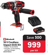 Einhell 18V Cordless Impact Drill Kit TE-CD 18/48-Per Kit