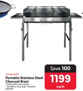 Megamaster Portable Stainless Steel Charcoal Braai-Each