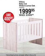 Willow Baby Cot White & Lenza Oak