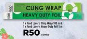 1 x Food Lover's Cling Wrap 100m & 1 x Food Lover's Heavy Duty Foil 5m Combo