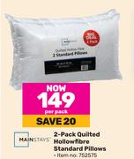 Mainstays 2 Pack Quilted Hollowfibre Standard Pillows-Per Pack