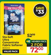 Sta-Soft Ultra Concentrate Fabric Softener-For 2 x 800ml