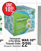 Twinsaver 3 Ply White Tissues Cube Assorted-60 Pack