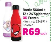 Bottle 560ml/12/24 Spiderman Or Frozen-Each