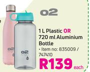 02 To Go 1L Plastic Or 720ml Aluminium Bottle-Each