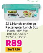 Addis 2.1L Munch 'On The Go' Rectangular Lunch Box