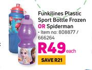 Funkilines Plastic Sport Bottle Frozen Or Spiderman-Each