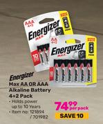 Energizer Max Aa Or AAA Alkaline Battery 4+2 Pack-Per Pack