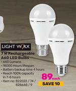 Lightworx 7W Rechargeable A60 LED Bulbs-Each