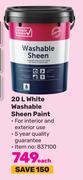 Simple Choice 20L White Washable Sheen Paint-Each