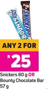 Snickers 80g Or Bounty Chocolate Bar 57g-For Any 2