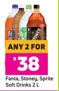 Fanta, Stoney, Sprite Soft Drinks-For 2 x 2L