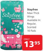 Stayfree Maxi Thick Wings Regular, Scented 10 Pads