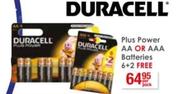 Duracell Plus Power AA Or AAA Batteries 6 + 2 Free-Per Pack