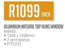 Aluminium Natural Top Hung Window-Each